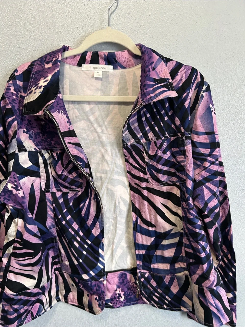 Erin london Purple & Pink Abstract Zip-Front Bomber Jacket Size XL
